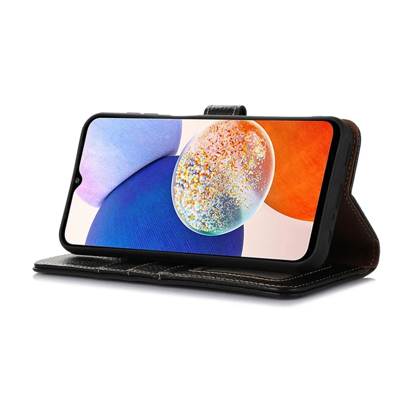 Para Xiaomi Redmi Note 13R Pro 5G Genuíno Caso de Telefone de Couro de Vaca com Slots de Cartão - Preto