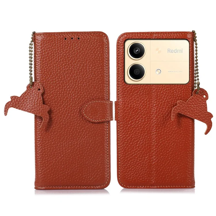 Pour Xiaomi Redmi Note 13R Pro 5G Véritable Étui en Cuir de Vache avec Fentes pour Cartes - Marron