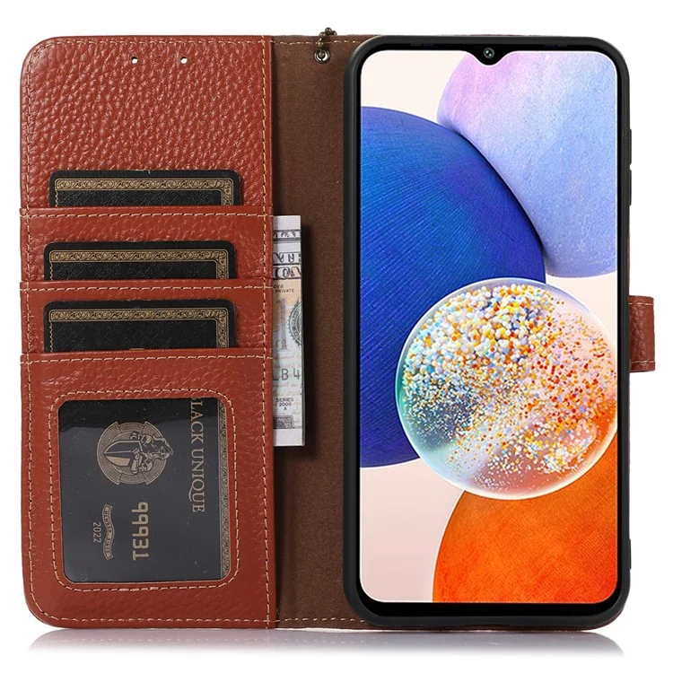 Pour Xiaomi Redmi Note 13R Pro 5G Véritable Étui en Cuir de Vache avec Fentes pour Cartes - Marron
