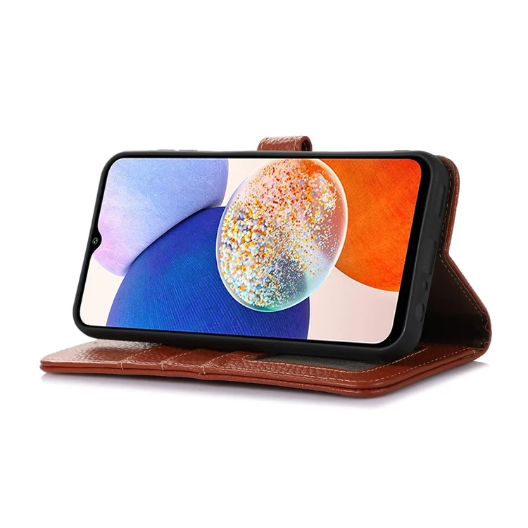 Pour Xiaomi Redmi Note 13R Pro 5G Véritable Étui en Cuir de Vache avec Fentes pour Cartes - Marron