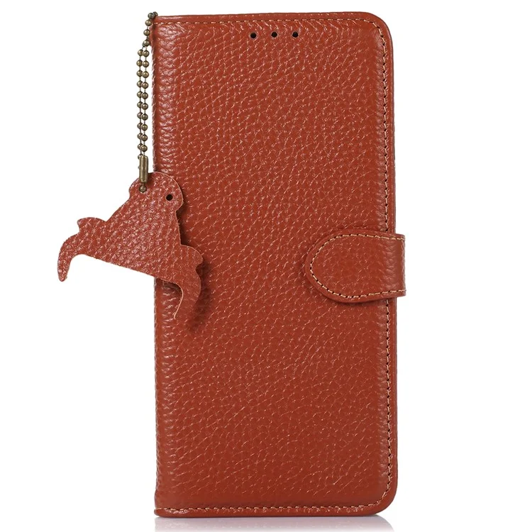 Pour Xiaomi Redmi Note 13R Pro 5G Véritable Étui en Cuir de Vache avec Fentes pour Cartes - Marron