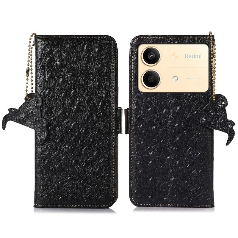 Pour Xiaomi Redmi Note 13R Pro 5G Wallet Case RFID Blocking Genuine Cow Leather Cover - Black