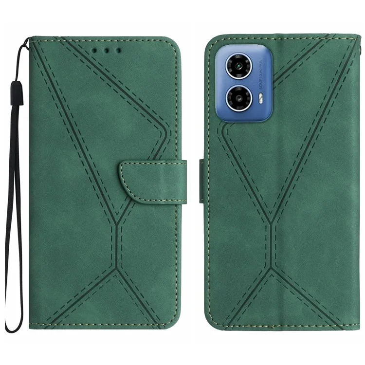 HT05 For Motorola Moto G45 5G / G34 5G Case Skin-Touch Leather Imprinted Lines Phone Cover - Green