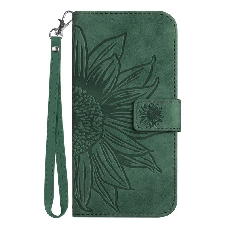 HT04 For Motorola Moto G45 5G / G34 5G Wallet Phone Folio Case Sunflower Pattern Imprinted - Dark Green