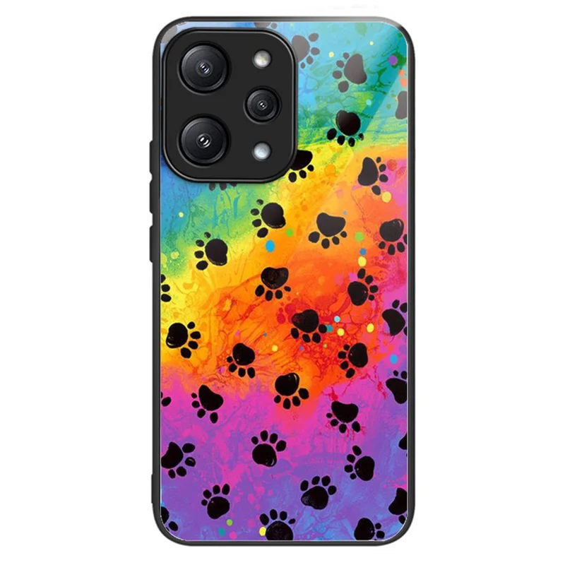 For Xiaomi Redmi 12 5G (Global) / Poco M6 Pro 5G Phone Case TPU Frame Tempered Glass Back Cover - Footprint