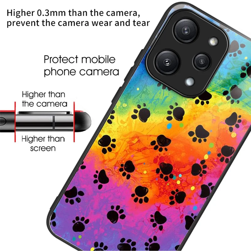 For Xiaomi Redmi 12 5G (Global) / Poco M6 Pro 5G Phone Case TPU Frame Tempered Glass Back Cover - Footprint