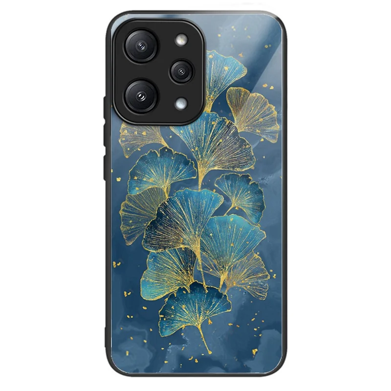 Pour le Xiaomi Redmi 12 5G (Global) / Poco M6 Pro 5G Coque de téléphone Étui TPU Cadre Couvercle arrière en verre trempé - Feuilles de ginkgo