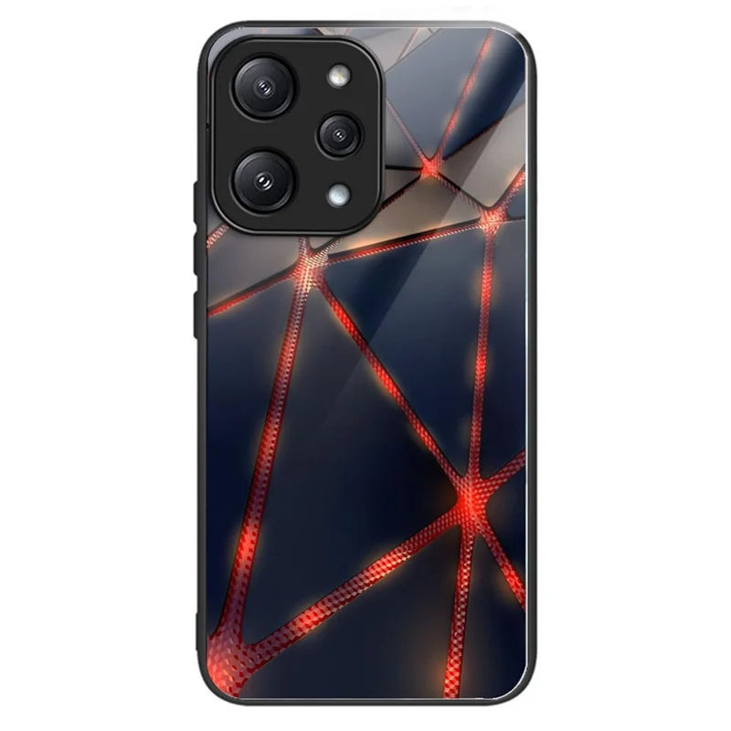 For Xiaomi Redmi 12 5G (Global) / Poco M6 Pro 5G Phone Case TPU Frame Tempered Glass Back Cover - Red Line
