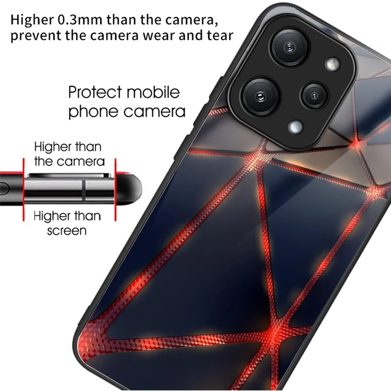 For Xiaomi Redmi 12 5G (Global) / Poco M6 Pro 5G Phone Case TPU Frame Tempered Glass Back Cover - Red Line