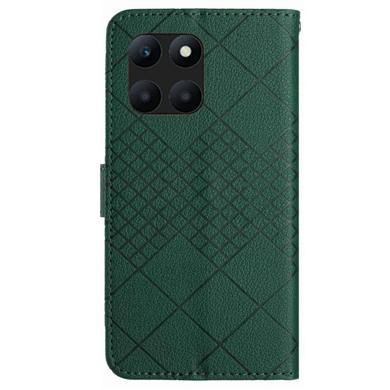 HT06 For Honor X8b 4G Case Leather Imprinted Rhombus Card Slots Phone Cover - Green