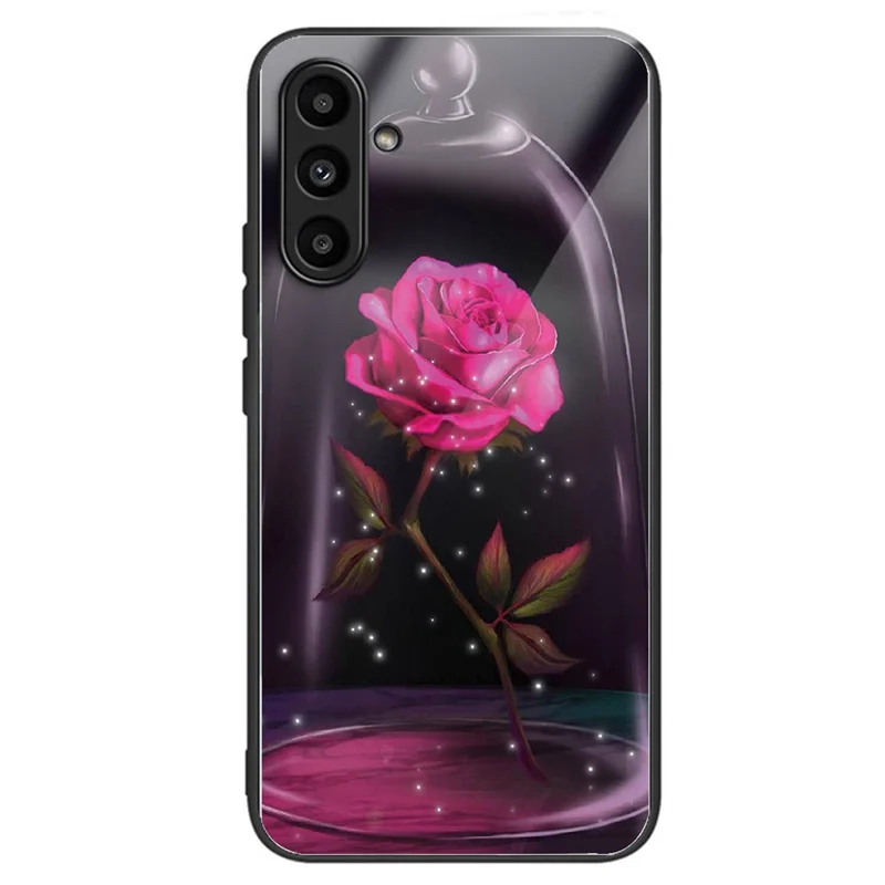 For Samsung Galaxy A14 4G / 5G Pattern Printing Phone Case Tempered Glass+TPU Cover - Rose