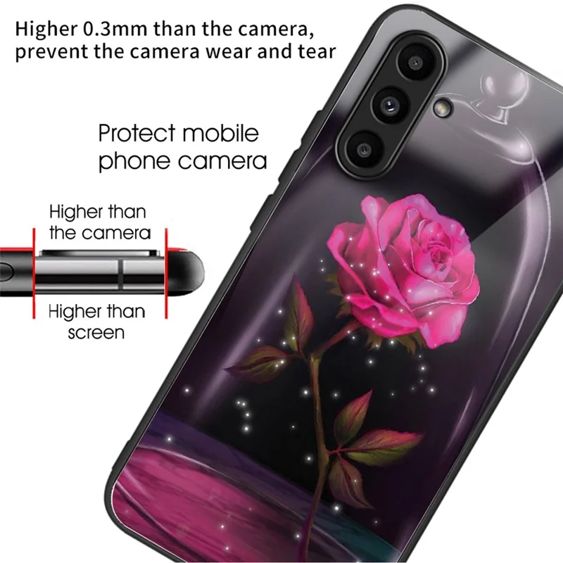 For Samsung Galaxy A14 4G / 5G Pattern Printing Phone Case Tempered Glass+TPU Cover - Rose