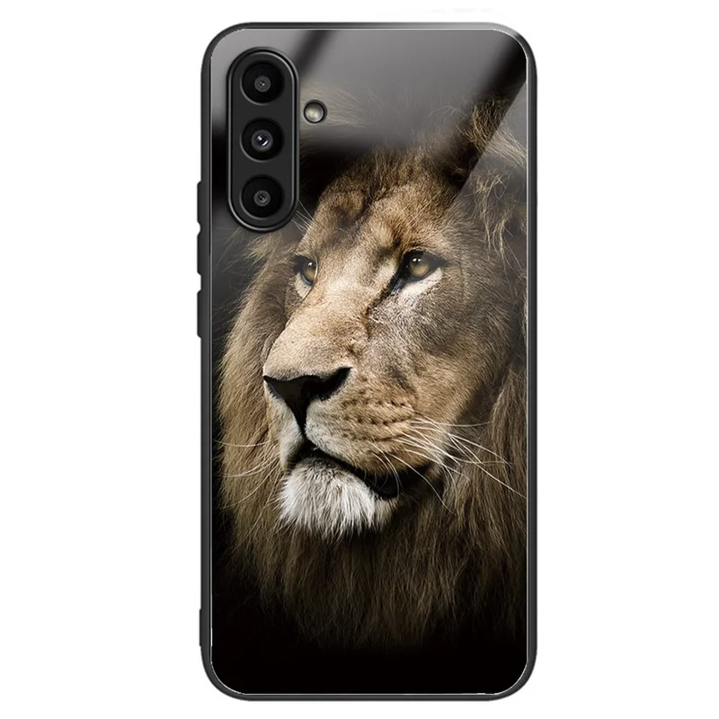 For Samsung Galaxy A14 4G / 5G Pattern Printing Phone Case Tempered Glass+TPU Cover - Lion