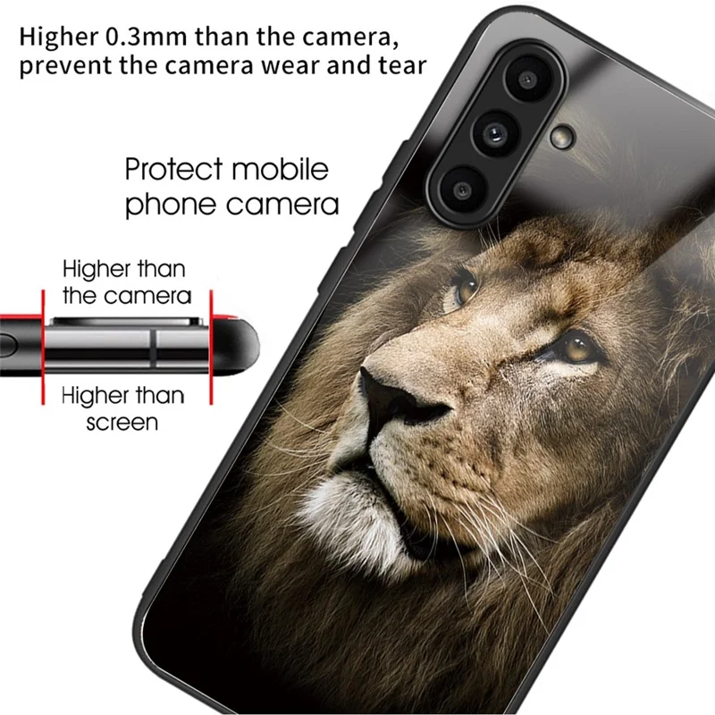 For Samsung Galaxy A14 4G / 5G Pattern Printing Phone Case Tempered Glass+TPU Cover - Lion
