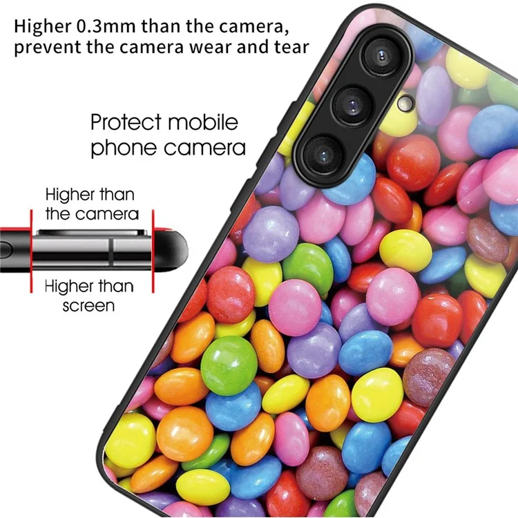 Per Samsung Galaxy S24 Pattern Hard Back Cover Tempered Glass Phone Case Anti-scratch - Rainbow Candy