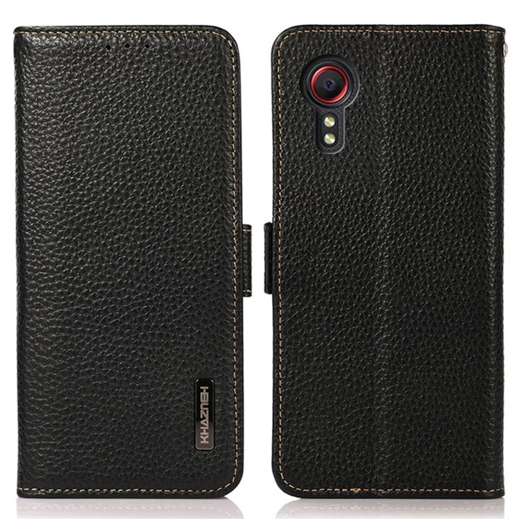 KHAZNEH Für Samsung Galaxy Xcover7 Brieftasche Hülle Echtes Rindsleder Handyhülle mit RFID-Blockierung - Schwarz