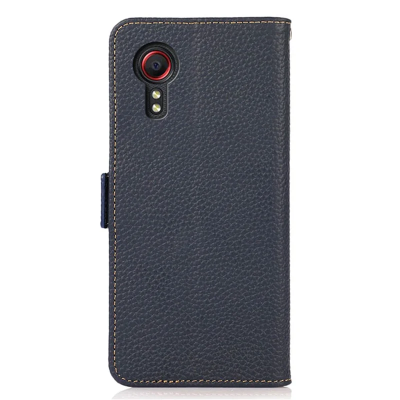 KHAZNEH For Samsung Galaxy Xcover7 Wallet Case Genuine Cow Leather Phone Cover with RFID Blocking - Blue