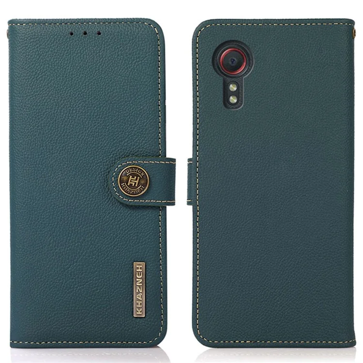 KHAZNEH For Samsung Galaxy Xcover7 Phone Case with RFID Blocking Genuine Cow Leather Cover - Green