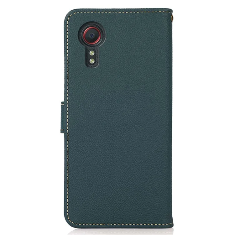 KHAZNEH For Samsung Galaxy Xcover7 Phone Case with RFID Blocking Genuine Cow Leather Cover - Green