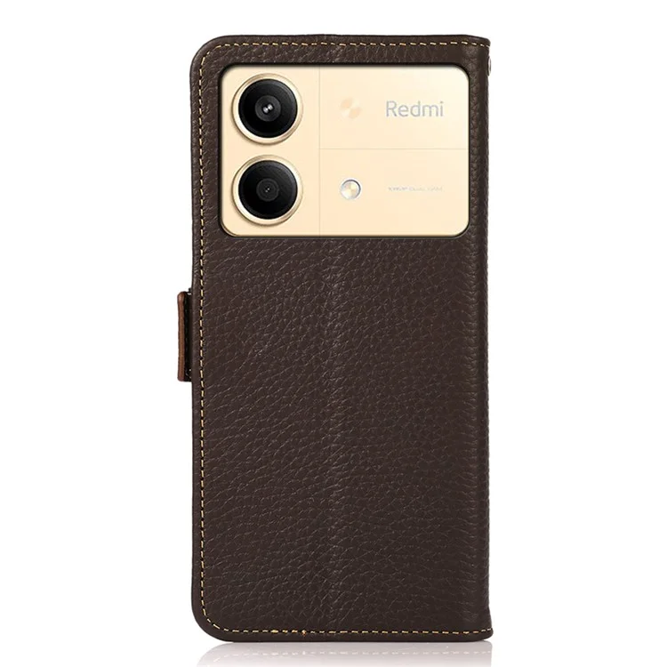 KHAZNEH Para Xiaomi Redmi Note 13R Pro 5G Funda de Cuero Vacuno Genuino RFID Blocking Protection Phone Cover - Marrón