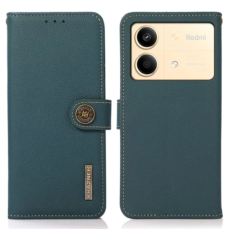 KHAZNEH für Xiaomi Redmi Note 13R Pro 5G Echtleder-Handyhülle mit RFID-Blockierung, Kartenfächern - Grün