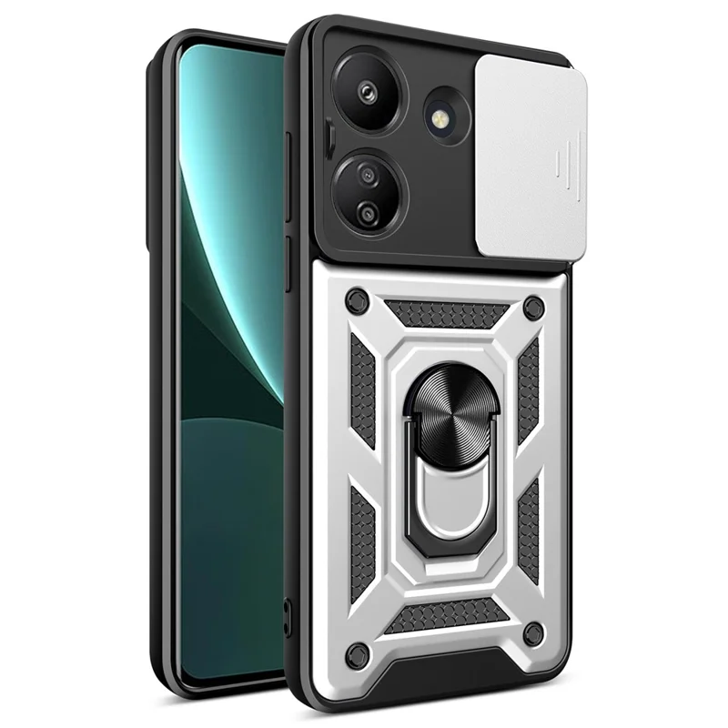 For Xiaomi Redmi 13C 4G / Poco C65 4G Case Anti-scratch TPU+PC Kickstand Phone Cover - Silver