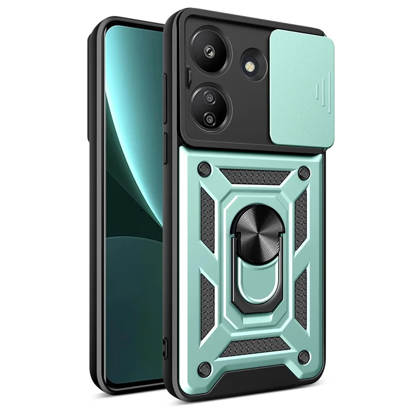 For Xiaomi Redmi 13C 4G / Poco C65 4G Case Anti-scratch TPU+PC Kickstand Phone Cover - Green