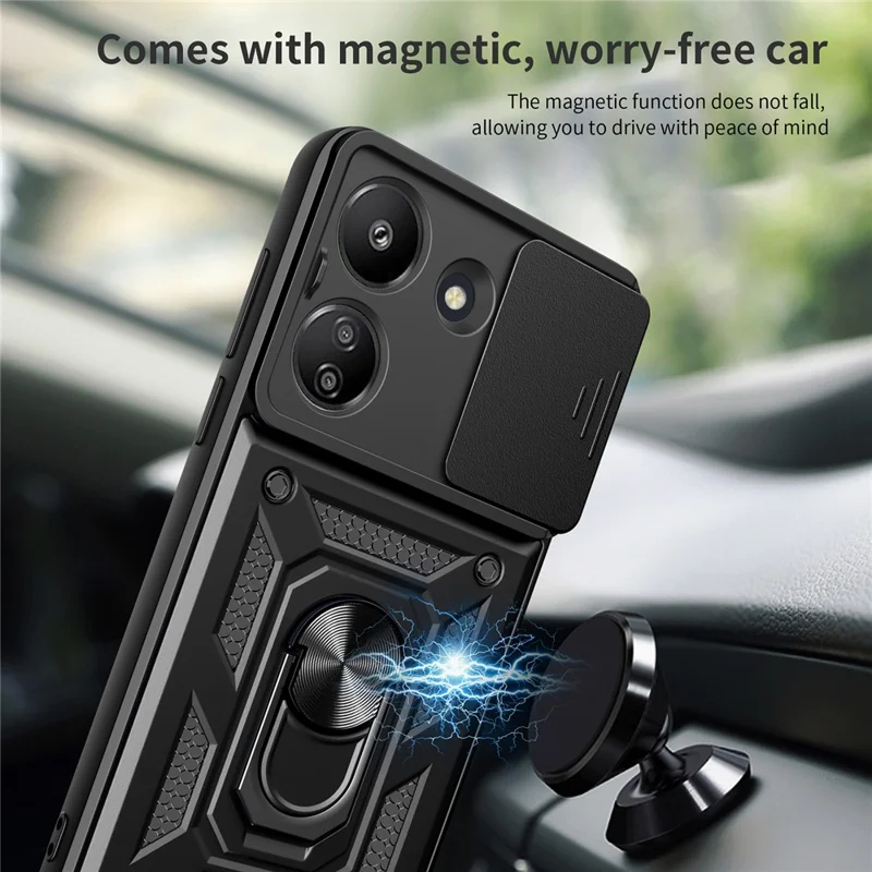 Para Xiaomi Redmi 13C 4G / Poco C65 4G Capa Anti-Arranhões TPU+PC com Suporte - Dourado