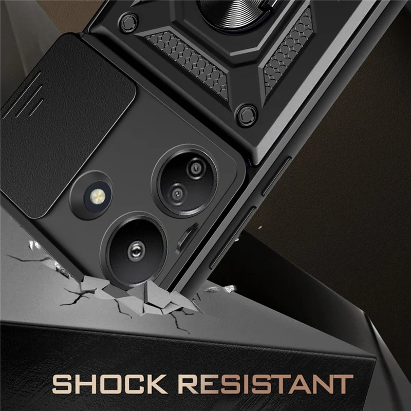 For Xiaomi Redmi 13C 4G / Poco C65 4G Case Anti-scratch TPU+PC Kickstand Phone Cover - Black