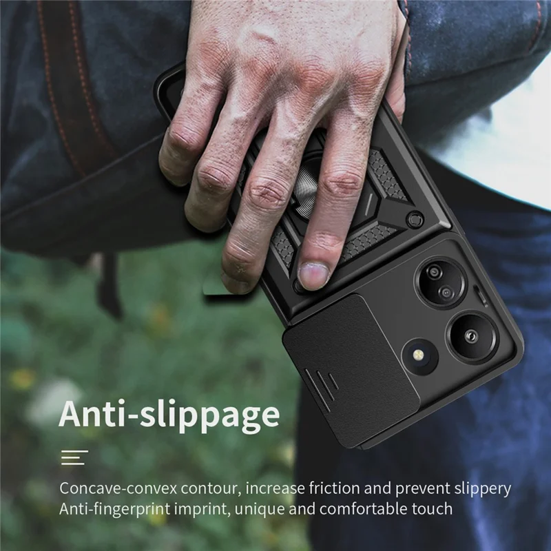 For Xiaomi Redmi 13C 4G / Poco C65 4G Case Anti-scratch TPU+PC Kickstand Phone Cover - Black