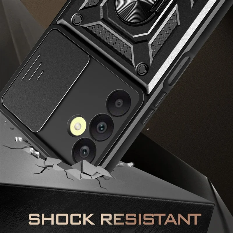 For Samsung Galaxy A25 5G (Global) (161.0 x 76.5 x 8.3mm) Case Anti-scratch PC+TPU Protective Cover with Slide Lens Lid - Silver