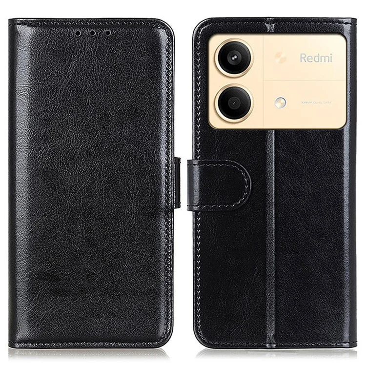 Pour Xiaomi Redmi Note 13R Pro 5G Étuis Crazy Horse Texture PU Cuir Slim-Fit Support Téléphone - Noir