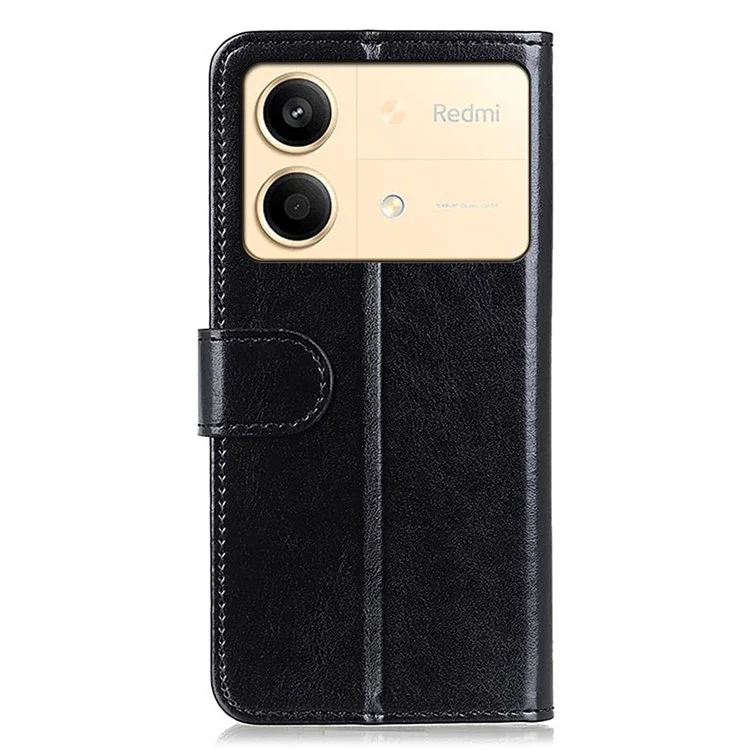 Pour Xiaomi Redmi Note 13R Pro 5G Étuis Crazy Horse Texture PU Cuir Slim-Fit Support Téléphone - Noir