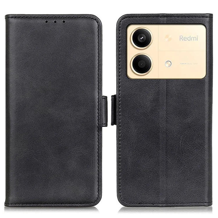 Für Xiaomi Redmi Note 13R Pro 5G PU-Lederhülle Schützender magnetischer Kalbsleder-Telefondeckel - Schwarz