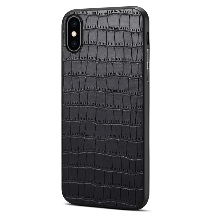 For iPhone X / XS Cell Phone Case Crocodile Textured PU Leather+PC+TPU Back Cover - Black