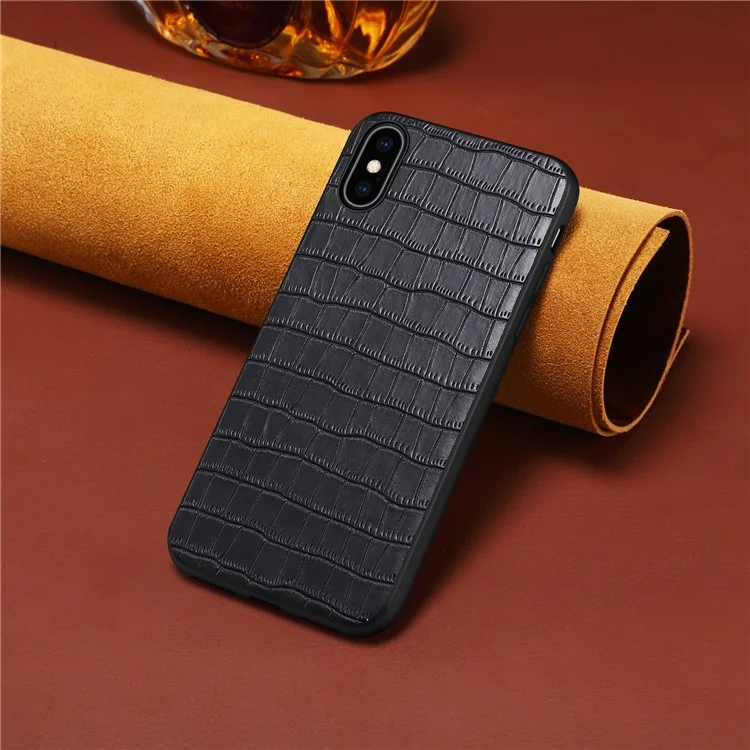 For iPhone X / XS Cell Phone Case Crocodile Textured PU Leather+PC+TPU Back Cover - Black