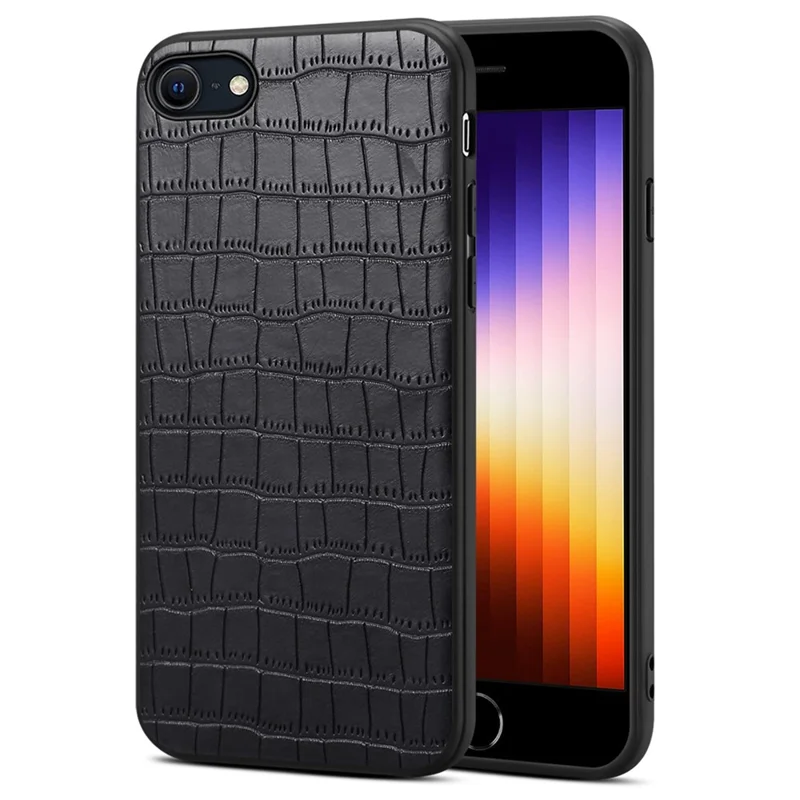 For iPhone 7 / 8 / SE (2020) / SE (2022) Case Crocodile Textured PU Leather+PC+TPU Phone Cover - Black