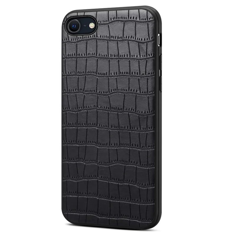 For iPhone 7 / 8 / SE (2020) / SE (2022) Case Crocodile Textured PU Leather+PC+TPU Phone Cover - Black