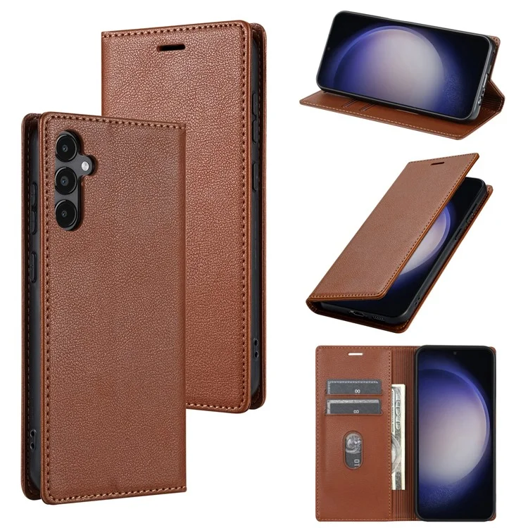 BKS-001 Per Samsung Galaxy A55 5G Case Custodia Magnetica Antiurto in Pelle - Marrone