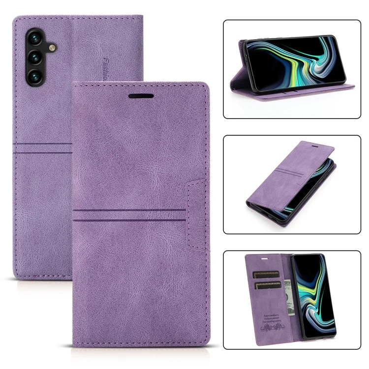 For Samsung Galaxy A55 5G Cell Phone Case Anti-drop Wallet Leather Shockproof Stand Cover - Purple