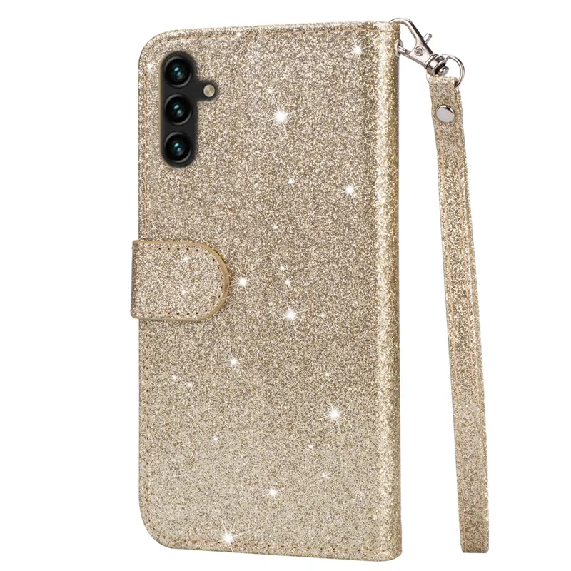 For Samsung Galaxy A55 5G Cell Phone Case Zipper Pocket Wallet Glitter Leather Drop-proof Cover - Gold