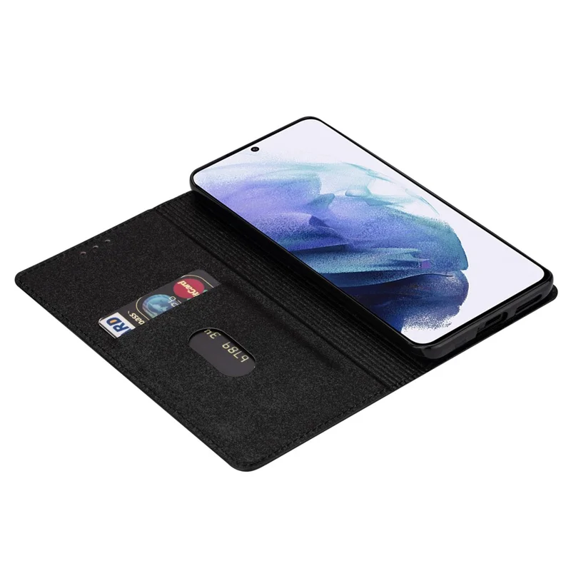 Voor Samsung Galaxy A55 5G Telefoonhoes Glitter PU Leer Standaard met Kaartslots Cover - Zwart