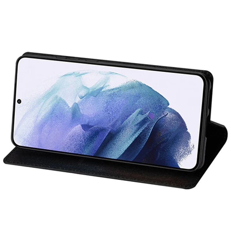 Voor Samsung Galaxy A55 5G Telefoonhoes Glitter PU Leer Standaard met Kaartslots Cover - Zwart