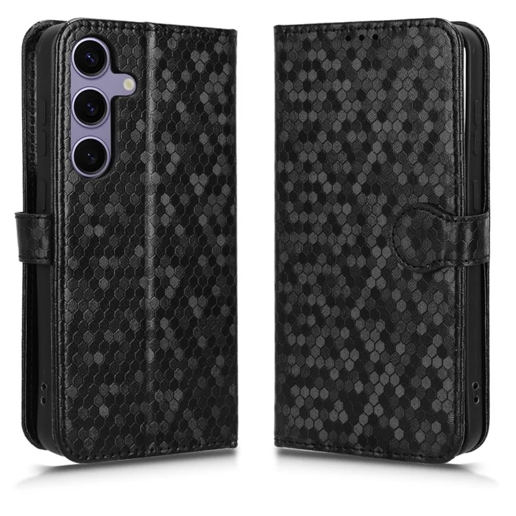 Für Samsung Galaxy S24 Cover Dot Geprägte Stoßfeste Leder Geldbörse Ständer Handyhülle - Schwarz