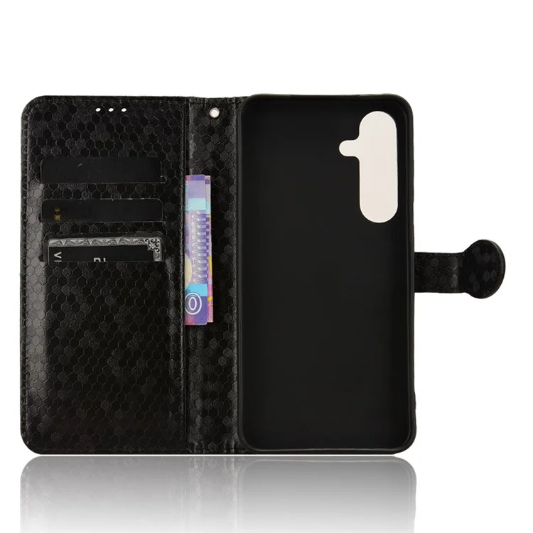 Für Samsung Galaxy S24 Cover Dot Geprägte Stoßfeste Leder Geldbörse Ständer Handyhülle - Schwarz
