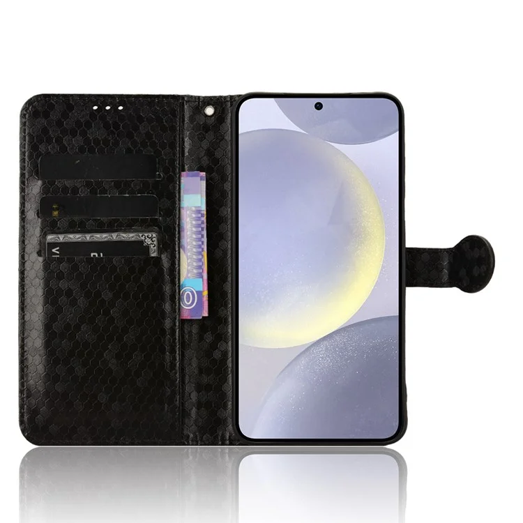 Für Samsung Galaxy S24 Cover Dot Geprägte Stoßfeste Leder Geldbörse Ständer Handyhülle - Schwarz