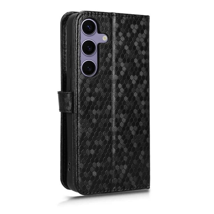 Für Samsung Galaxy S24 Cover Dot Geprägte Stoßfeste Leder Geldbörse Ständer Handyhülle - Schwarz