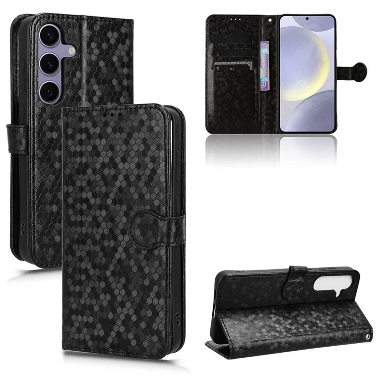 Für Samsung Galaxy S24 Cover Dot Geprägte Stoßfeste Leder Geldbörse Ständer Handyhülle - Schwarz