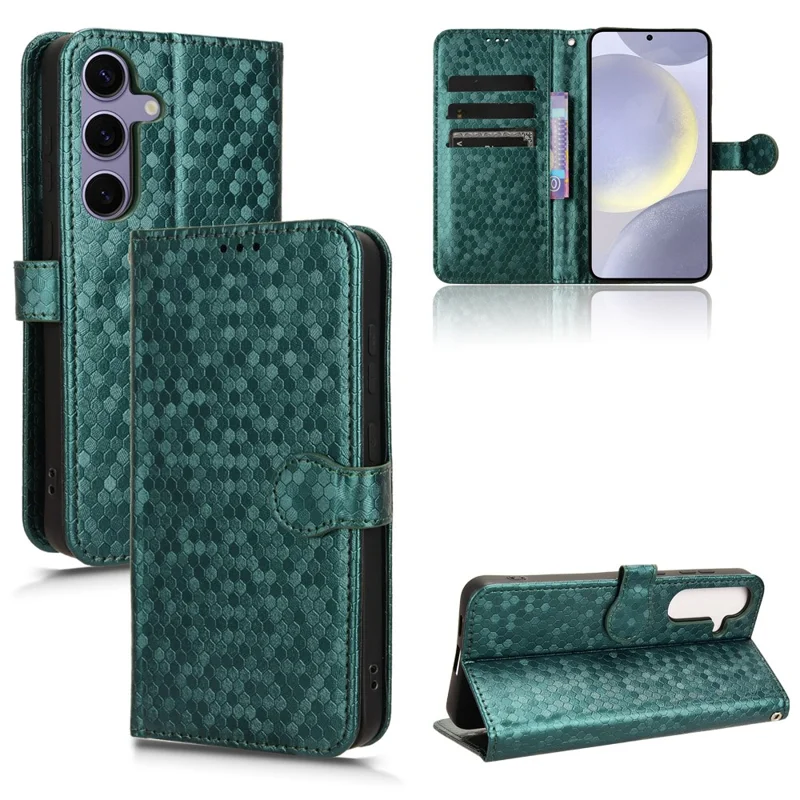 For Samsung Galaxy S24 Cover Dot Imprinted Shockproof Leather Wallet Stand Mobile Phone Case - Green