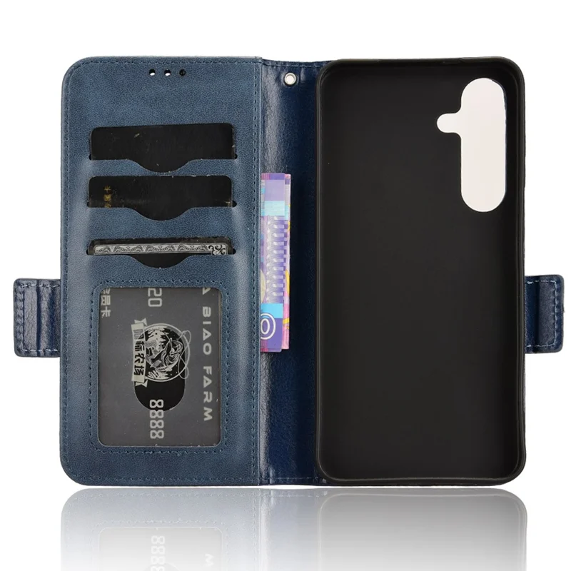 For Samsung Galaxy S24 Cell Phone Case Imprinted Triangle Flip Stand Wallet Leather Cover - Blue